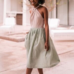 Green and Tan Gingham Dress